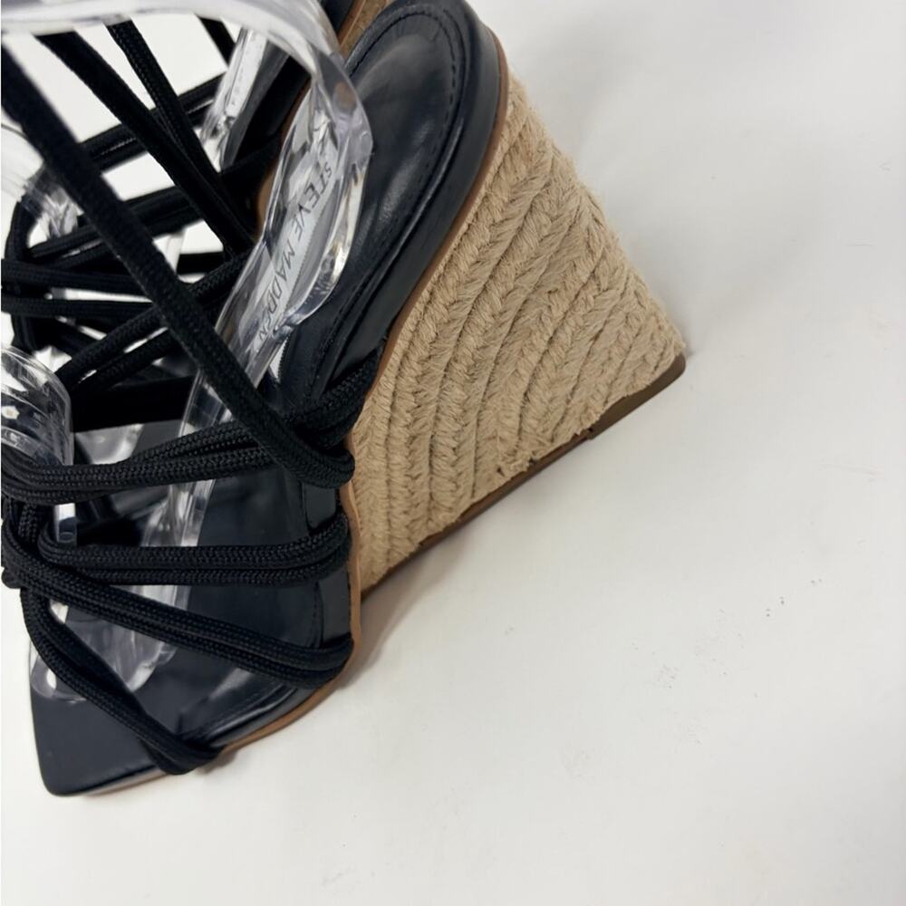 NEW Steve Madden Idolized Black Rope Ankle TIe Wedge Sandals, Size 7.5 MSRP $118 - Picture 6 of 10